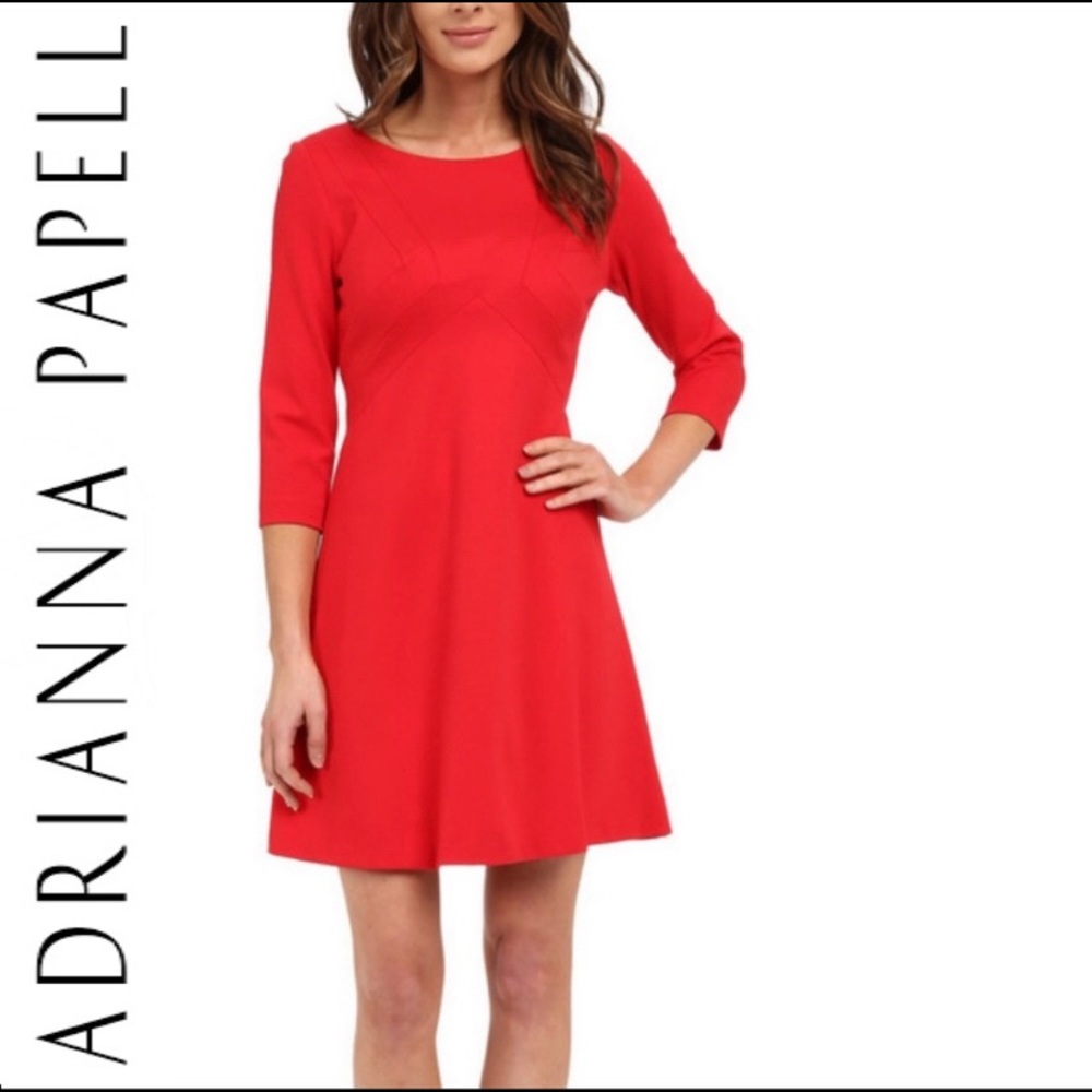 Adrianna Papell Solid Red Ponte A-Line Dress Sz 12